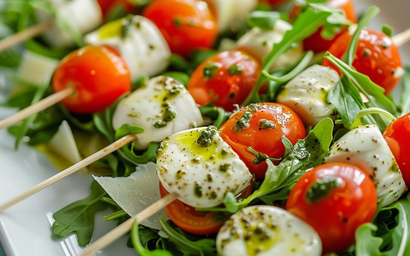 Brocheta de mini mozzarella