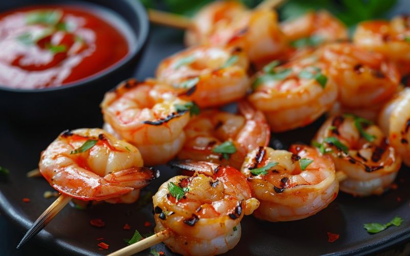 Brochetas de gambas a la parrilla